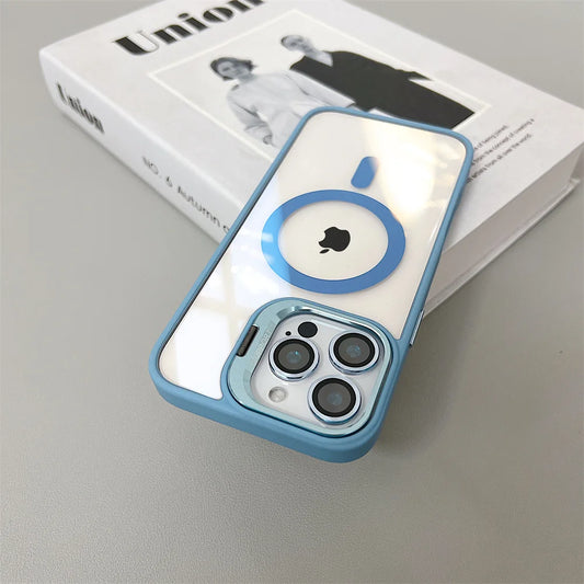 Luxury Magnetic Shockproof Phone Case For iPhone 16 15 14 13 12 11 Pro Max 16 Plus For Magsafe Stand Glass Lens Protector Cover